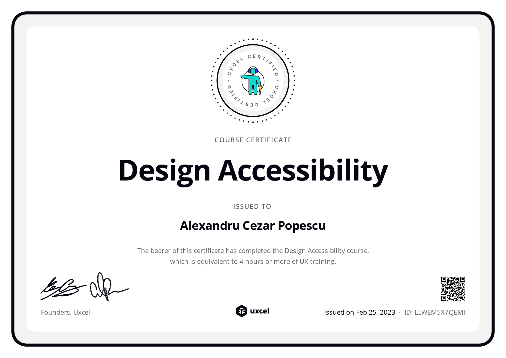Alexandru Cezar Popescu's certificate